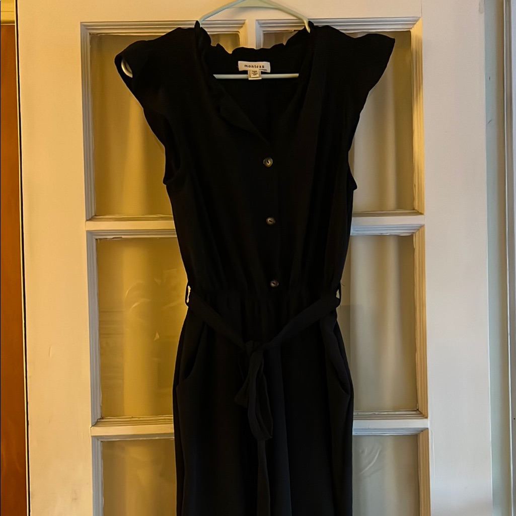 Monteau Black Buttoned Tie Front Jumpsuit